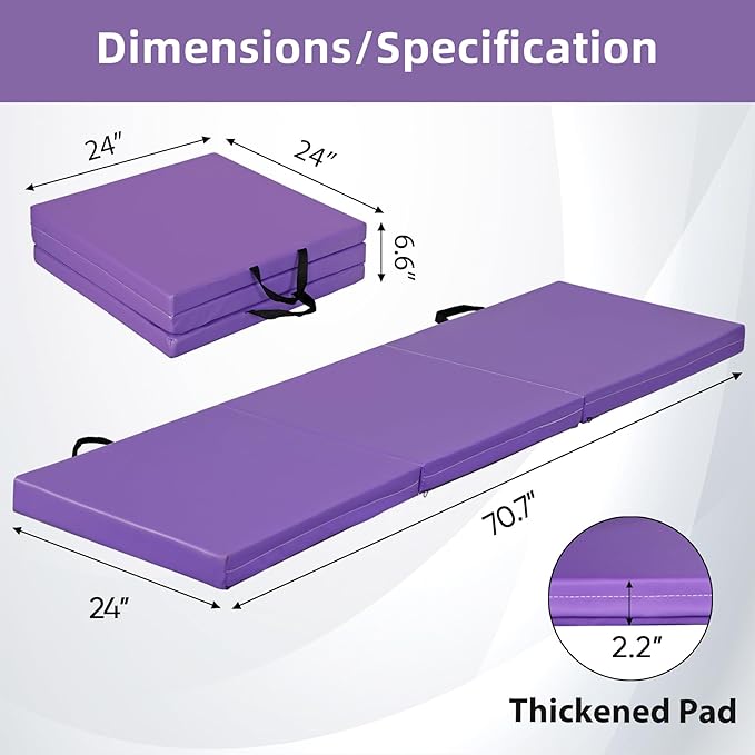 ZENY 2’’ Thick Tri-fold Folding Gym Exercise Mat Extra Thick Gymnastics Mat Tumbling Mat with Carrying Handles for Home Workout, Core Workouts, Stretching, MMA, Yoga