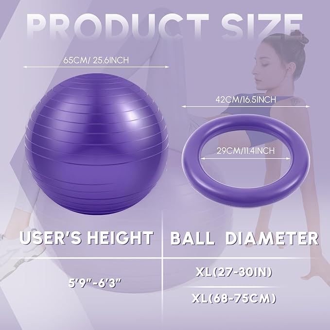 Blueweenly Yoga Ball Chair with Inflatable Stability Base Resistance Bands 65 cm Stability Ball Large Exercise Ball for Home Workout Office Desk Sitting Gym Fitness Back Pain Balance, Include Air Pump