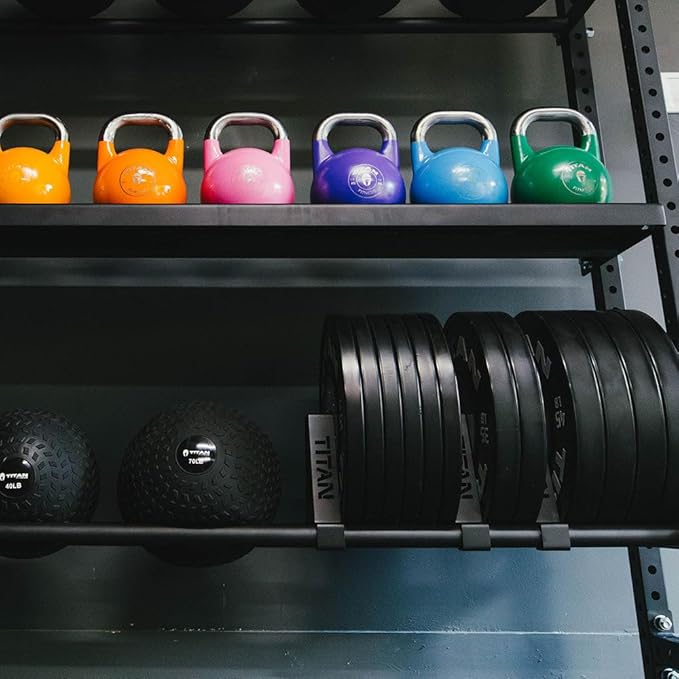 Titan Fitness 42" Add-On Shelf for Elite Series Mass Storage System, 300 LB Capacity, Bumper Plate Medicine Ball Home Gym Storage, Durable Steel Round Tubes, Strength Training Home Gym Storage