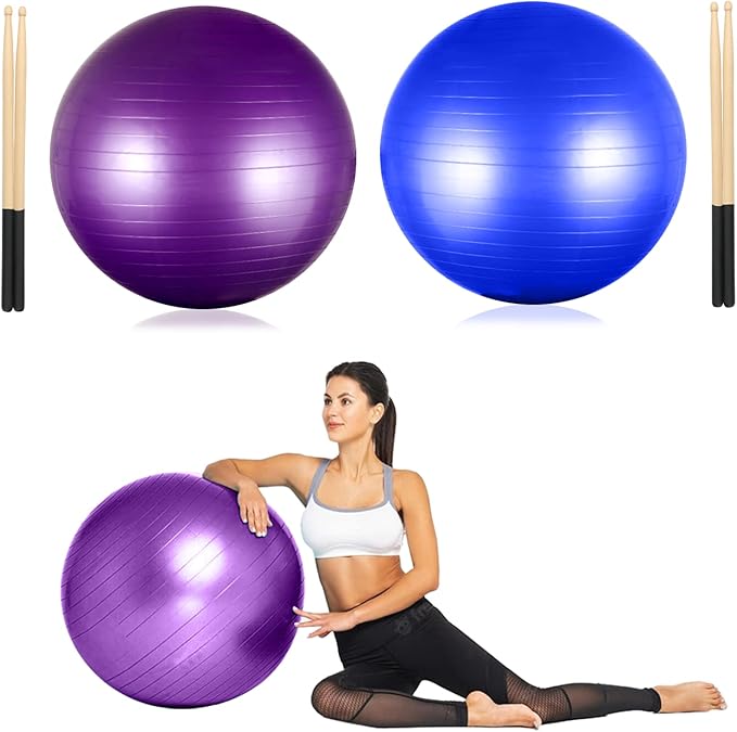 joyibay Cardio Drumming Equipment Set, Fitness Balance Ball with Pump & 3.2oz Cardio Drumming Sticks, Aerobic Exercise Ball for Workouts, Stability, Pilates, Yoga, Pregnancy Gymnastics