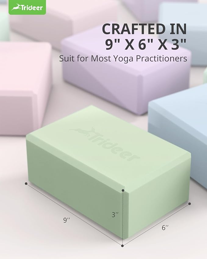 Trideer Yoga Blocks 2 Pack, Soft Non-Slip Foam Blocks with Beveled Edges for Alignment and Stretching in Yoga, Pilates, and Dance - Supportive, Lightweight, Odor Resistant, Latex-Free