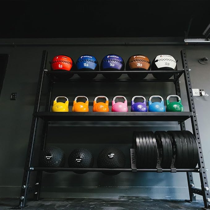 Titan Fitness 42" Add-On Shelf for Elite Series Mass Storage System, 300 LB Capacity, Bumper Plate Medicine Ball Home Gym Storage, Durable Steel Round Tubes, Strength Training Home Gym Storage