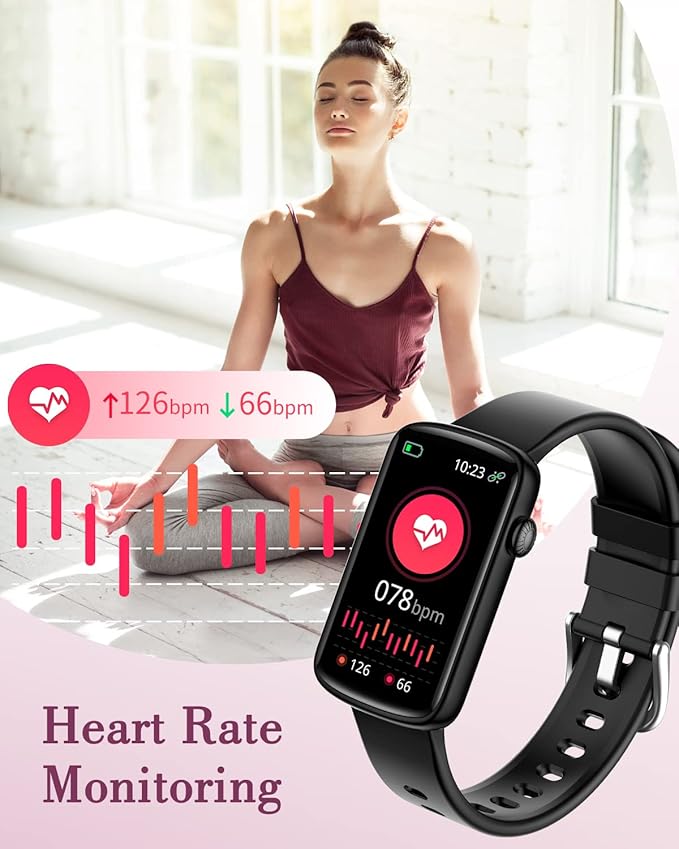 Fitness Watches for Women, LYNN2 Fitness Tracker with Heart Rate Monitor Blood Oxygen/Sleep Tracker Pedometer, Slim Step Tracker Watch for iOS/Android Phones Waterproof (Black)