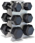 CAP Barbell Rubber Coated Hex Dumbbell Set with Vertical Rack | 100-300 lbs Free Weights Dumbbells Set for Home Gym | Multiple Options