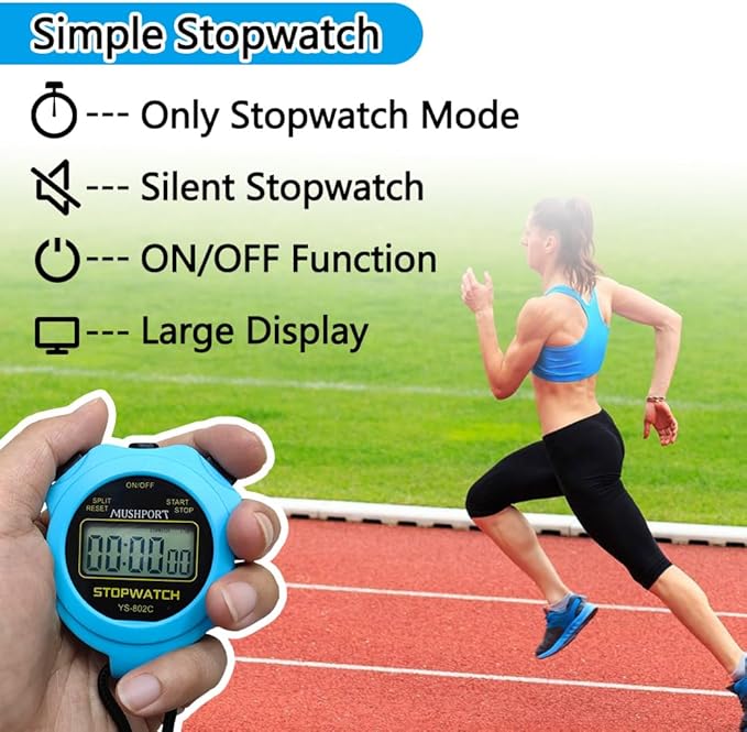Stopwatch Timer Only Stopwatch Mode, ON/Off Silent Large Display Simple Operation, Without Clock Date Countdown, Digital Stop Watch for Sports Kids Coaches, Blue