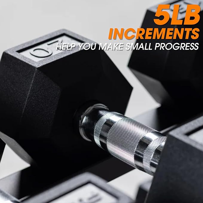 Mikolo Dumbbell Sets with Rack, Rubber Hex Dumbbells, Multiple Choices in 160/200/380/450/550LB, Hand Weights with Chrome Handle for Strength Training