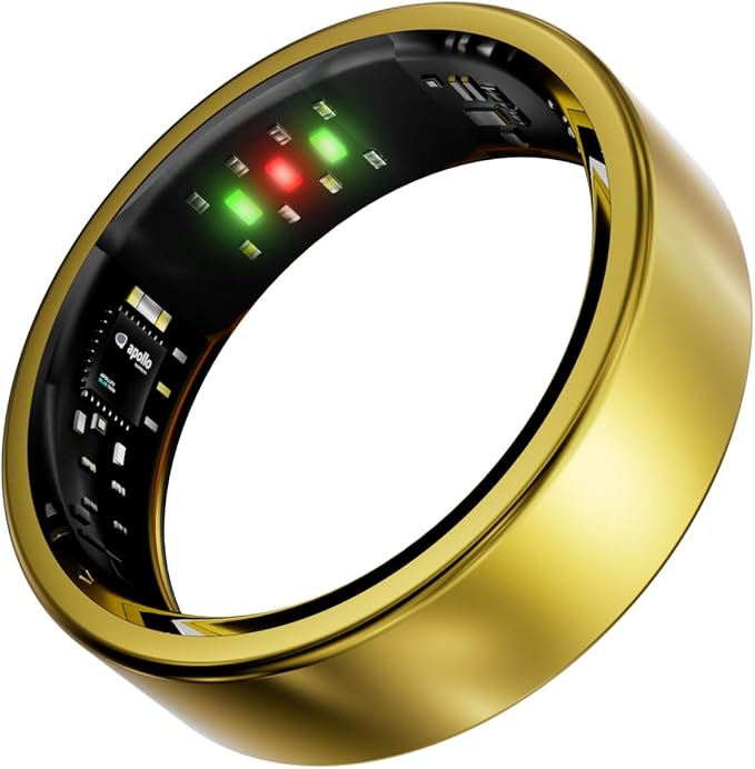 Titanium Smart Ring, Sleep & Activity Tracking Ring with Heart Rate, HRV, Stress Insights, 7-Day Battery Life, No Subscription, IP68 Waterproof, iOS & Android Compatible (Gold, 10)