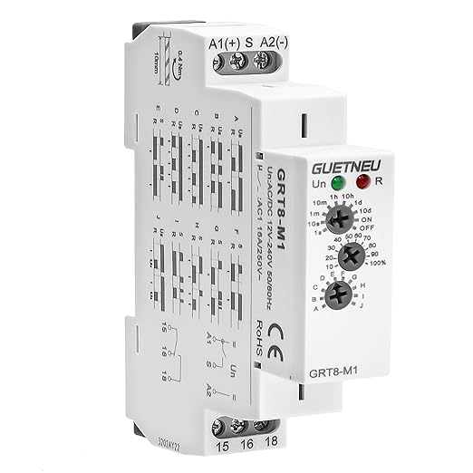 Relay 12V, Timer Relay Delay Off Trigger, Off Delay Timer with 10 Function Choices, Wide Voltage Multifunctional Relays for Electric Appliances, XS-SJ-M1-AC/DC12V~240V, 35mm DIN Rail Mounting