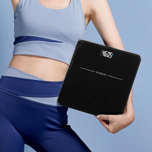 NUTRI FIT Digital Bathroom Scale for Body Weight Loss Watchers Electri Scales, 50g/0.1lb Discrepancy, Clear Backlit LCD Display and Step-On Techhology, 2*AAA Batteries Included, 330lb/150kg, Jet Black