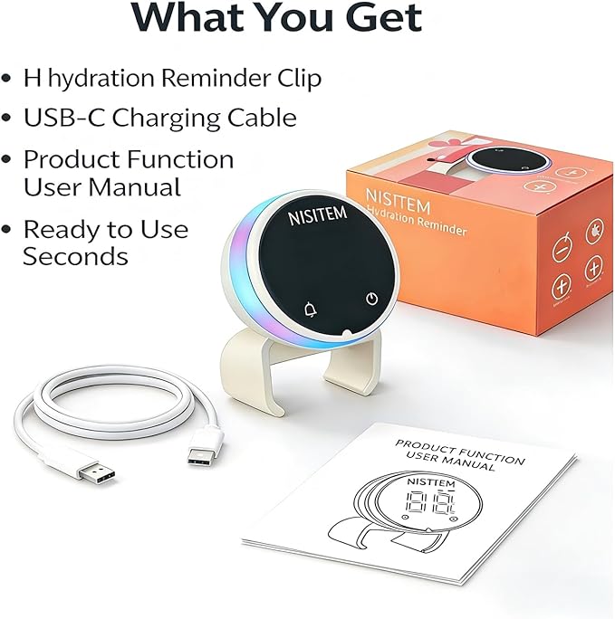 Drink Water Reminder for Stanley Cup 2.0 30oz 40oz – Water Bottle Reminder to Drink, Hydration Tracker Timer Clip, Smart Water Reminder Device, LED Beep Alert, USB-C Stanley Accessory