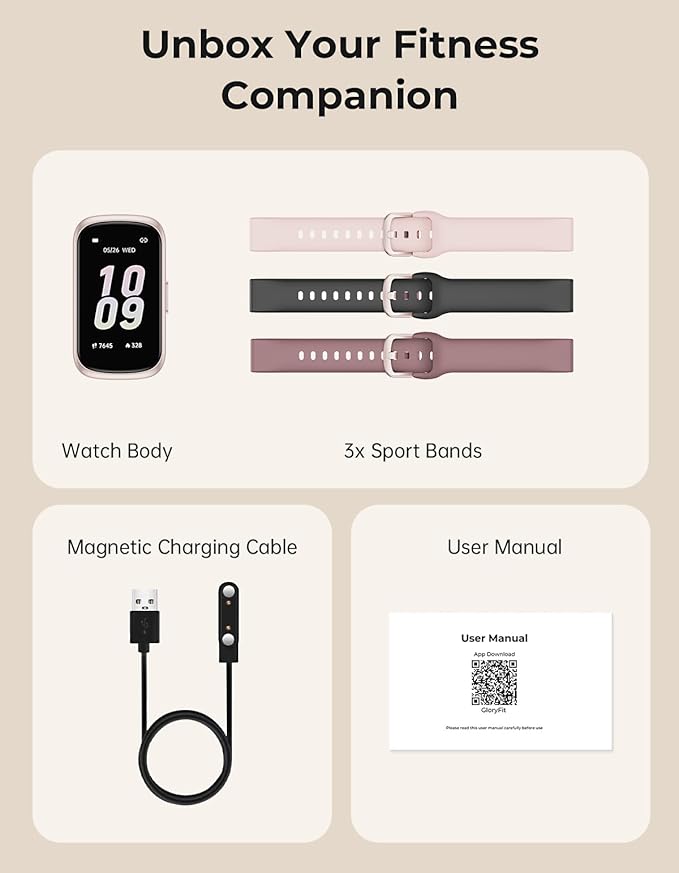 Fitness Tracker with 24/7 Heart Rate Monitor, Sleep Tracker - 3 ATM Waterproof Fitness Watch Calorie Step Counter Smart Watch Includes 3 Sport Bands for Android iOS Women Men, Mystic Rose