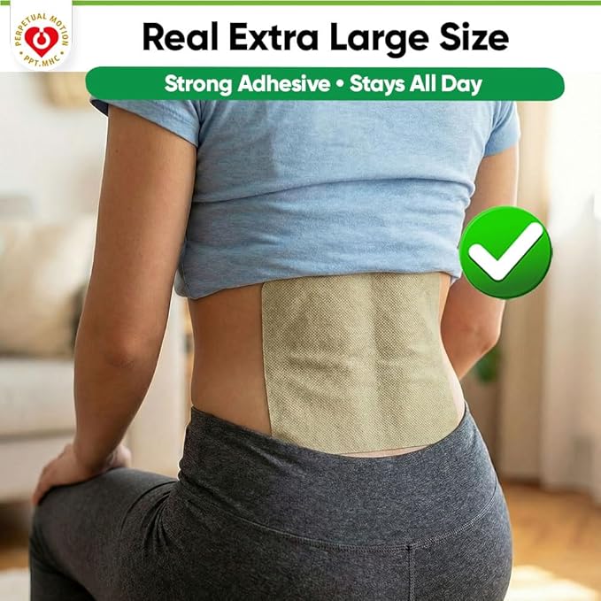 XL Heat Patches for Back - Extra Large Soothing Warming Plaster with Ginger, Capsicum & Wormwood - Premium Herbal Body Patches for Back, Shoulders & Waist - Long Lasting Stays in Place 9.5"x6.3" (5ct)
