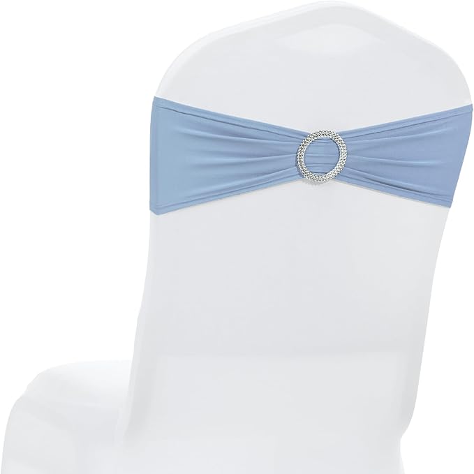 MDS Pack of 150 Spandex Chair Sashes Bows Universal fits Elastic Stretch Chair Bands Ties with Buckle Slider Bow for Wedding Decoration Spandex Slider Sashes Bow - Baby Blue