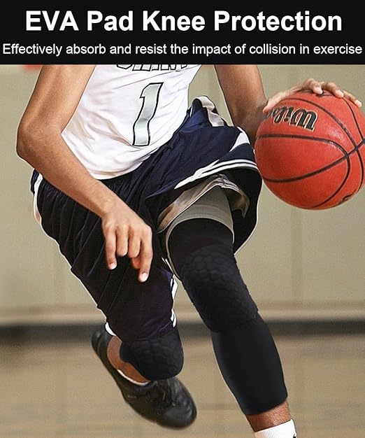SUJAYU Basketball Knee Pads Knee Sleeves, 2 Pack Honeycomb Anti Collision Leg Compression Sleeves, Compression Knee Pads for Wrestling Football Volleyball Baseball (Small, White)