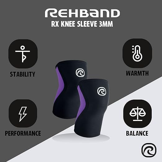 Rehband Knee Sleeve 3mm Neoprene, Lightweight Knee Brace for Endurance and Ball Sports, Unisex Compression Starter Knee-Sleeves, Breathable Running Knee Support, Colour:Purple - 1 Pair, Size:Large