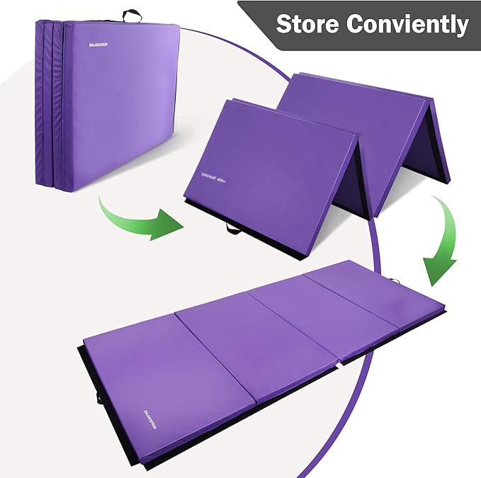 Fitvids Folding Exercise Gymnastics Mat 4'x8'x2" Gym Workout Mat with Carrying Handles High-Density Portable Fitness Aerobics Mats for Home Gym Yoga Pilates Tumbling MMA Core Training, Multiple Colors