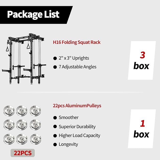 JEEKEE Folding Wall Mounted Power Rack with 180LB Weight Stack, 2400LB 2×3 Heavy Duty Squat Rack, Dual Cable Crossover System 1:1 Ratio, Functional Trainer for Home Gym Small Space,Black