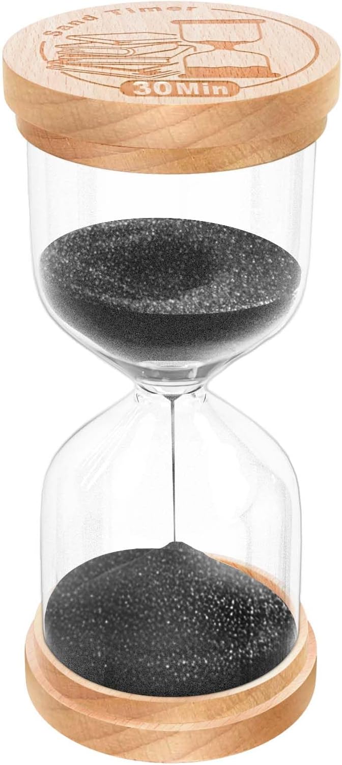 30 Minute Sand Timer Hourglass, Beech Wood Hourglass Sand Clock, Small Black Wooden 30 Min Hour Glass, Sandglass, Reloj De Arena Classroom, Game, Kitchen, Home, Office, Decorative