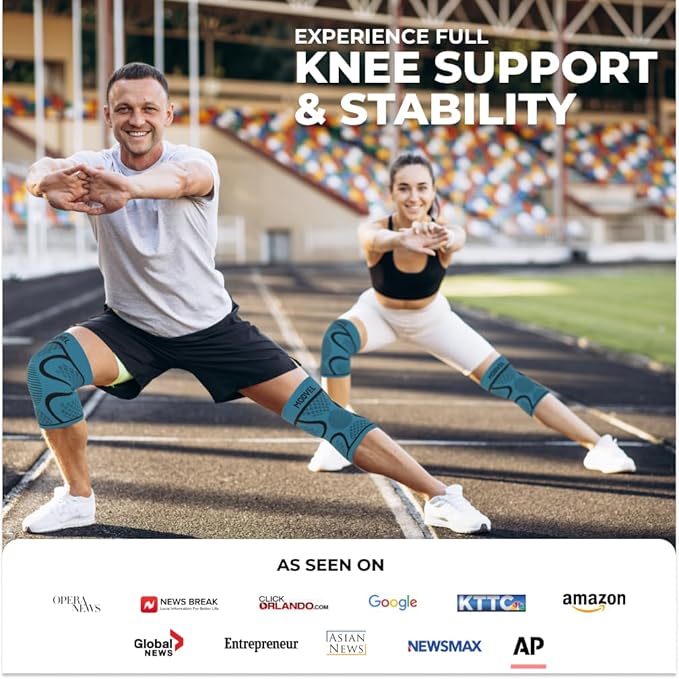 Modvel Knee Braces for Women & Men – 2 Pack Brace Set, Compression Sleeves for Meniscus Tear, ACL & Arthritis Pain Relief, Joint Support and Stability – Army/Green M