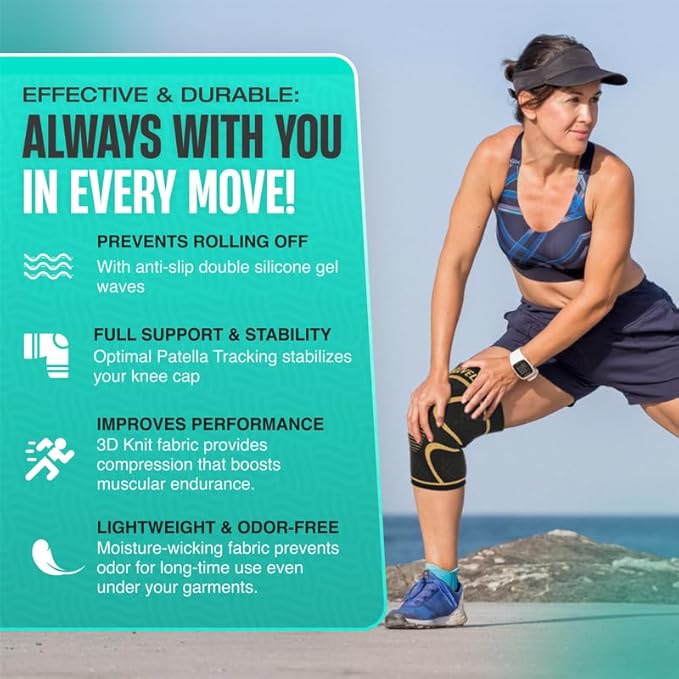 Modvel 2 Pack Knee Brace for Women & Men - Workout Knees Compression Sleeve for Knee Pain Relief Joint Support for ACL, Arthritis, Meniscus Tear Knees Brace for Sports, Rodilleras para Gym Fitness