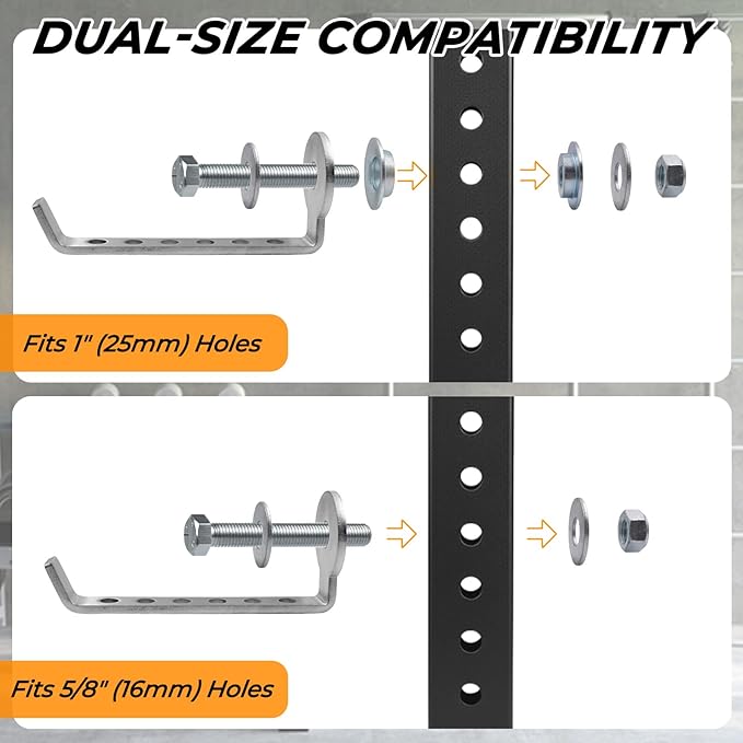 Squat Rack Hooks for 5/8" & 1" Holes, Stainless Steel Storage Hangers with Spacer, Rack Organizer for Cable Attachments, Resistance Bands & Gym Accessories