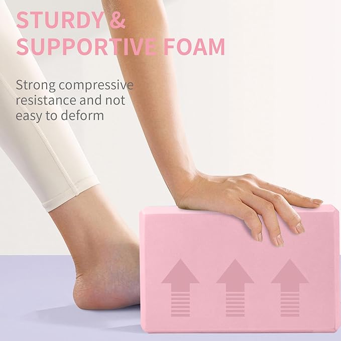 Yoga Block 2 Pack 9"x6"x3", Sturdy Yoga Foam Blocks, High Density & Non Slip Surface for Pilates & Stretching, Fitness Accessories for Stability & Balance