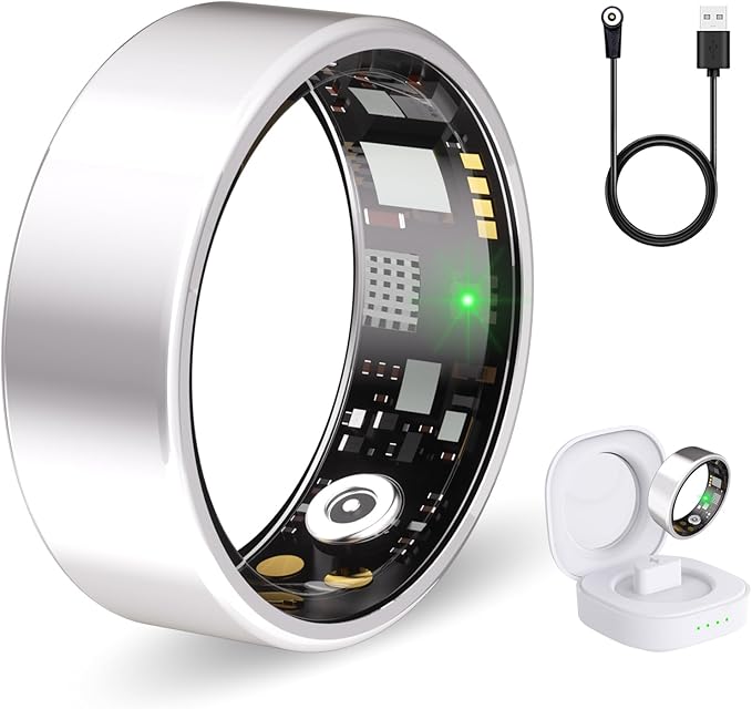 Smart Ring Health Tracker for Women & Men, Fitness Ring with Heart Rate Blood Oxygen, Sleep monitor, Step Tracker, IP68 Waterproof Compatible with iOS & Android, No Subscription Fee (Silver, 10)