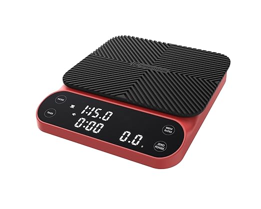 Maestri House S3 Coffee Scale with Timer, 3kg/0.1g Rechargeable Digital Scale, 3 Brew Modes, Adjustable Ratios & Flow Rate Display, Barista-Grade for Pour-Over, Espresso, French Press – Red