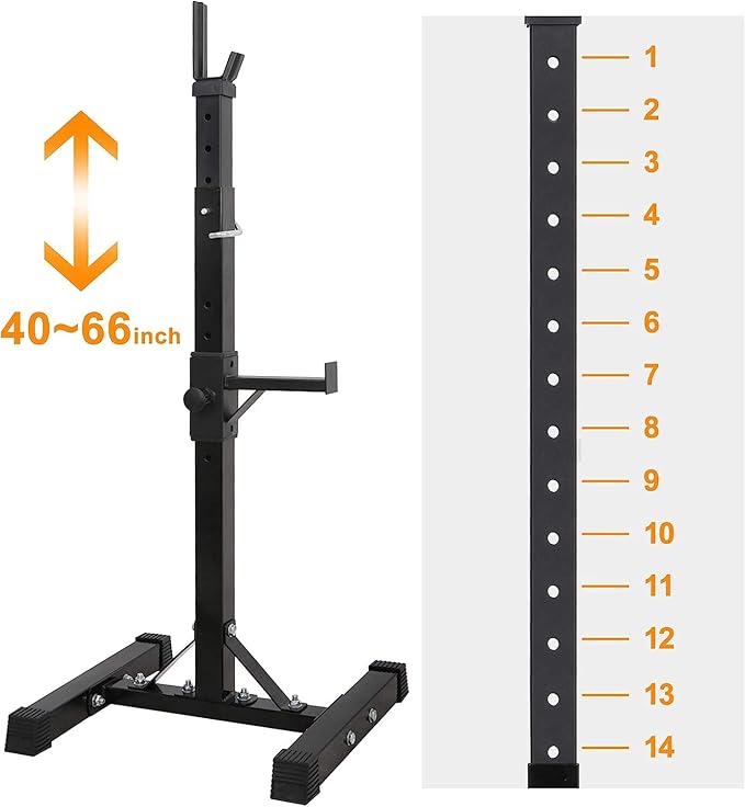 Adjustable Squat Rack Stand Barbell Bench Press Stands Rack Push Up 40"-66" Multi-Functional Sturdy Steel for Home Gym Max Load 550 lbs Portable Dumbbell Racks Stands, Black