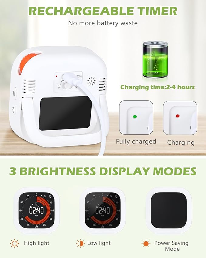 KeeKit Digital Visual Timer, Rechargeable Countdown Timer with Adjustable Volume & Brightness, Magnetic Back for Kitchen, Gym, Study - Kids Timer for Cooking, Homework, Classroom, Workouts