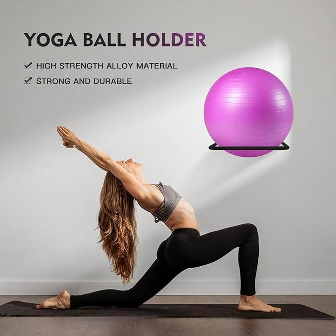 Black Metal Exercise Ball Storage - Wall Mounted for Home or Gyms, Acts as a Yoga Ball Holder