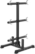 HANDBODE Weight Plate Rack with Barbell Storage, 6-Peg Vertical Holder for 1 or 2-Inch Plates, Heavy Duty 1100 lbs Capacity for Home Gym Organization