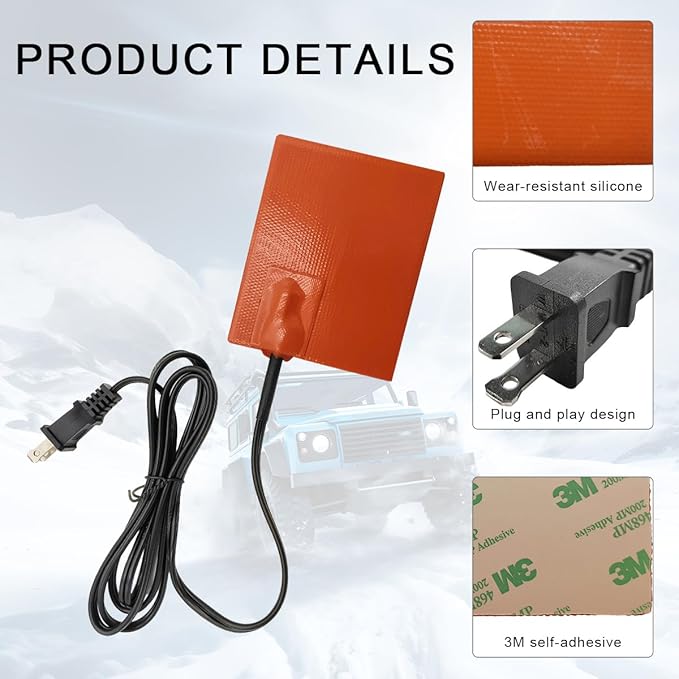 DXNQ Car Engine Heater Pad, 4"×5" Silicone Car Heating Pad with 68" Long Power Cord, 120V 150W Self-Adhesive Oil Pan Heater Pad for Metal Surface, Car Engine Heater Accessories