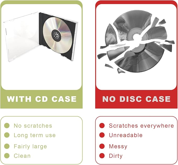 6 PCS Standard Single Clear CD Jewel Case, 10 mm CD Storage Case Disc Collection Organizer with Assembled Tray, Single Disc Protective Covers Plastic Replacement Box (Black)