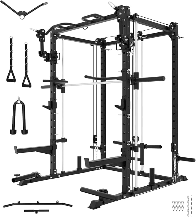 Eonfit E3 Smith Machine for Home Gym Equipment, Multi-Function Power Cage Squat Rack with Cable Crossover LAT Pulldown Pulley System All in One