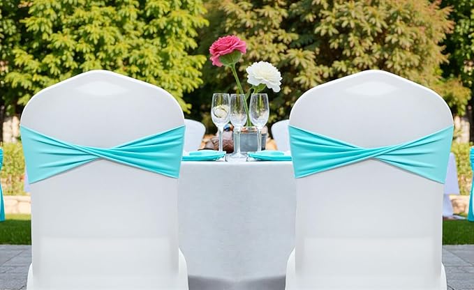 VDS Pack of 25 PCS | Aqua Blue| Spandex Chair Sashes Bows Without Buckle | Stretch Elastic Banquet Universal Folding Chair Band Tie with for Wedding Party Conference Celebration Event Decoration