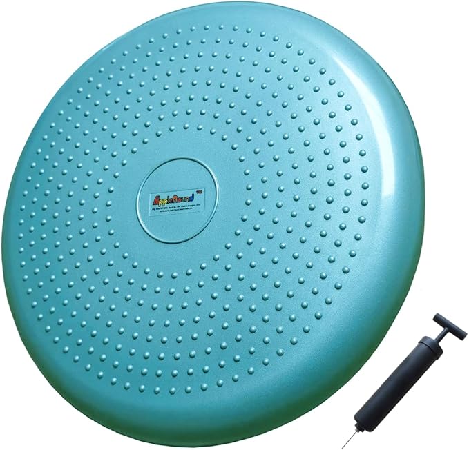 AppleRound Inflated Wobble Cushion with Hand Pump, Air Stability Board (Extra Thick), Core Balance Disc for Adults, Sensory Wiggle Seat for Kids, Flexible Seating for All Age, 13.5in / 34cm Diameter