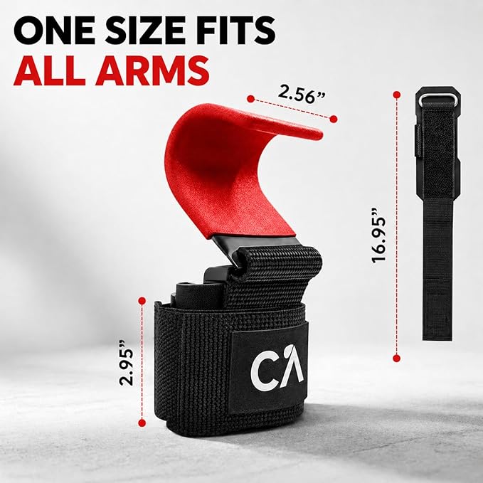 Weight Lifting Hooks (Pair) for Deadlifts, Pull Ups, Rows & Shrugs – Heavy Duty Steel Gym Hooks with 8mm Neoprene Padded Wrist Straps, Secure Hand Grips for Weightlifting, Powerlifting & Strength Training