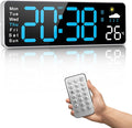 Digital Wall Clock, Digital Clock Large Display, Corded Alarm Clocks with Weatherforecast, Day of the Week, Temp, Humidity, Auto DST, Countdown, for Living Room Bedroom Classroom Office, Blue