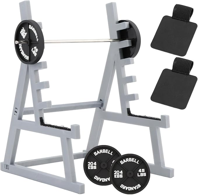 Squat Rack Pen Holder, Mini Barbell Rack Pen Holder Desktop Squat Racks Pens Holder with Weights & Barbells, for Office Gym Decorations, Gift for Fitness Weightlifting Lovers(COLOR:Grey)