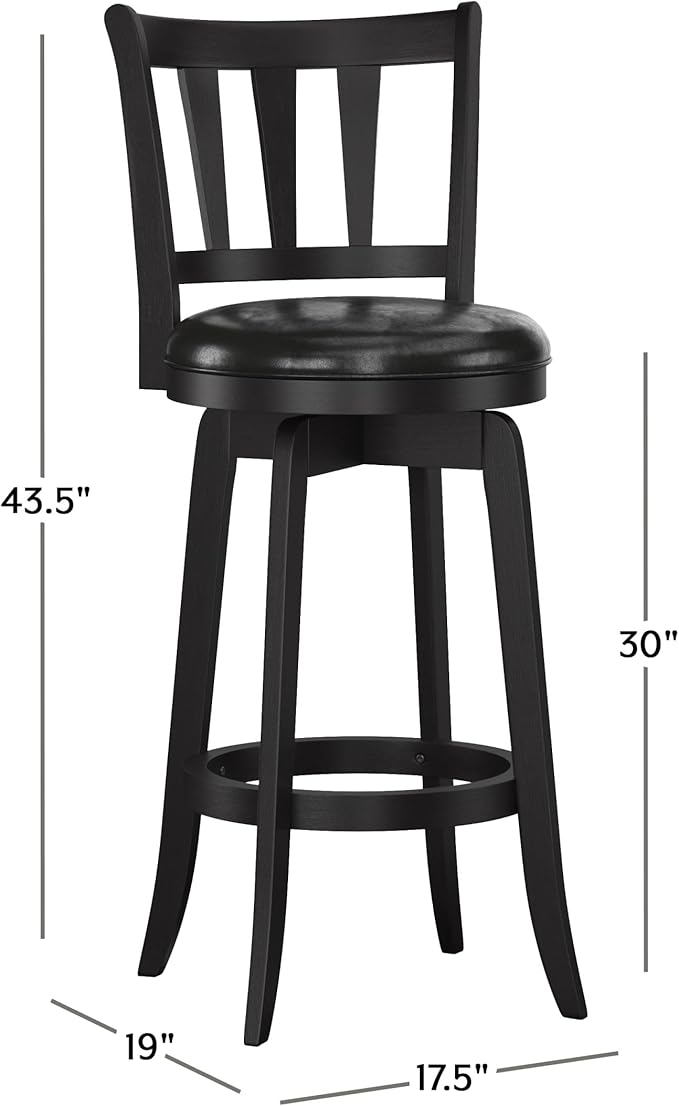 Hillsdale Presque Isle Wood Swivel Stool with Faux Leather Seat, Bar Height, Black