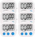 LinkDm 6 Pack Small Digital Kitchen Timer Magnetic Back and ON/Off Switch,Minute Second Count Up Countdown, White