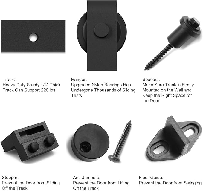 SMARTSTANDARD 6.6 Feet Heavy Duty Sturdy Sliding Barn Door Hardware Kit -Smoothly and Quietly -Easy to Install -Includes Step-by-Step Installation Instruction Fit 40" Wide Door Panel (J Shape Hanger)