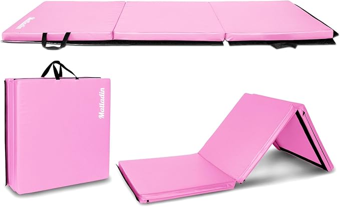 Matladin 6' Folding Tri-fold Gymnastics Gym Exercise Aerobics Mat, 6ft x 2ft x 2in PU Leather Tumbling Mats with Hook & Loop Fastener for Stretching Yoga Cheerleading Martial Arts