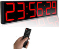 26'' Extra Large Home Gym Timer Clock, Programable Workout Interval Timer, Digital Wall Clock, with 7-Color Night Light, 8 Alarm Clocks, Calendar/Temperature, Countdown & Stopwatch (Red)