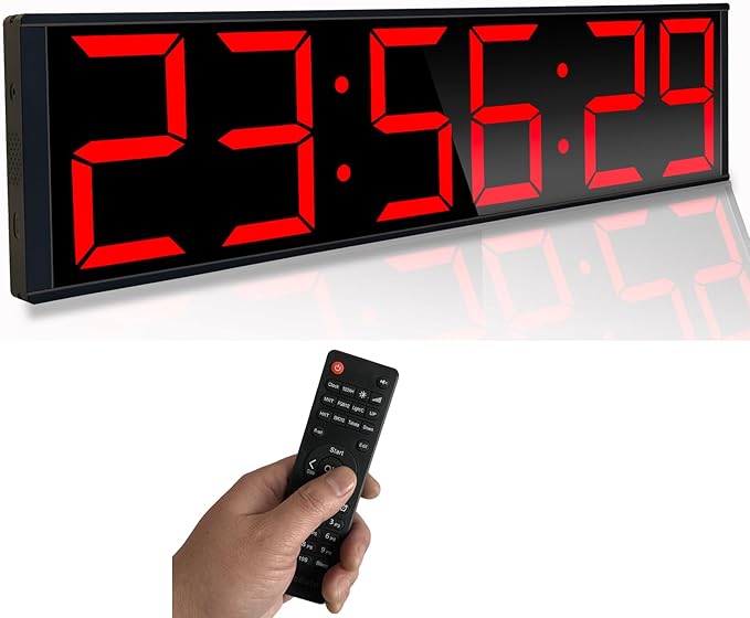 26'' Extra Large Home Gym Timer Clock, Programable Workout Interval Timer, Digital Wall Clock, with 7-Color Night Light, 8 Alarm Clocks, Calendar/Temperature, Countdown & Stopwatch (Red)