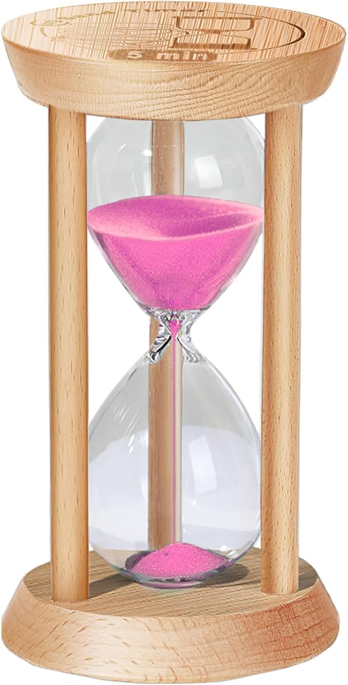 5 Minute Wooden Sand Timer, 5 Min Sand Hourglass, Small Sand Clock, Reloj De Arena, Hour Glass Sandglass for Home, Office, Decorative, Game, Classroom
