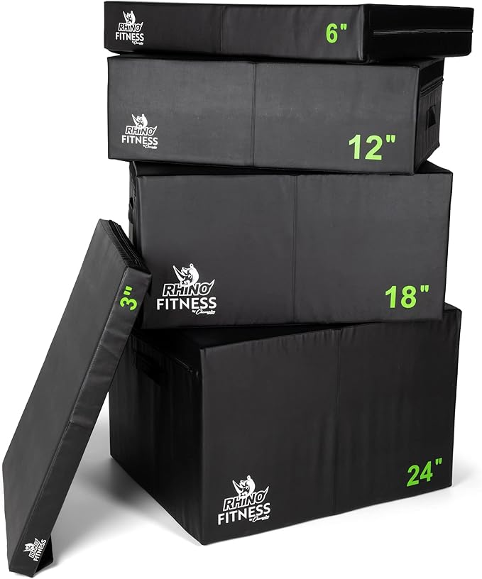 Champion Sports Foam Plyometric Box Set with 3", 6", 12", 18", and 24" Included - Durable Jump Boxes for Training with Handles, Hook and Loop Flaps - Stackable Cross Traning Plyo Box, Jumps for Gym