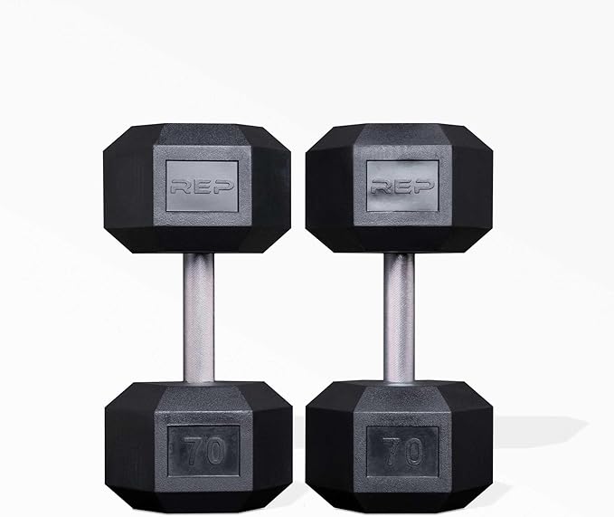 Rep Fitness 55lb-75 lb Dumbbell Set- Rubber Hex, Low Odor, Fully Knurled- Made for Heavy Lifting