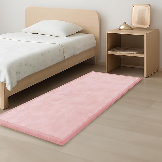 1.3" Thick Baby Play Mat for Floor, 28x72 Foam Tummy Time Mat, Padded Support Soft Plush Bedside Rugs for Infant Kids Toddler Crawling Kick Activity (Pink)